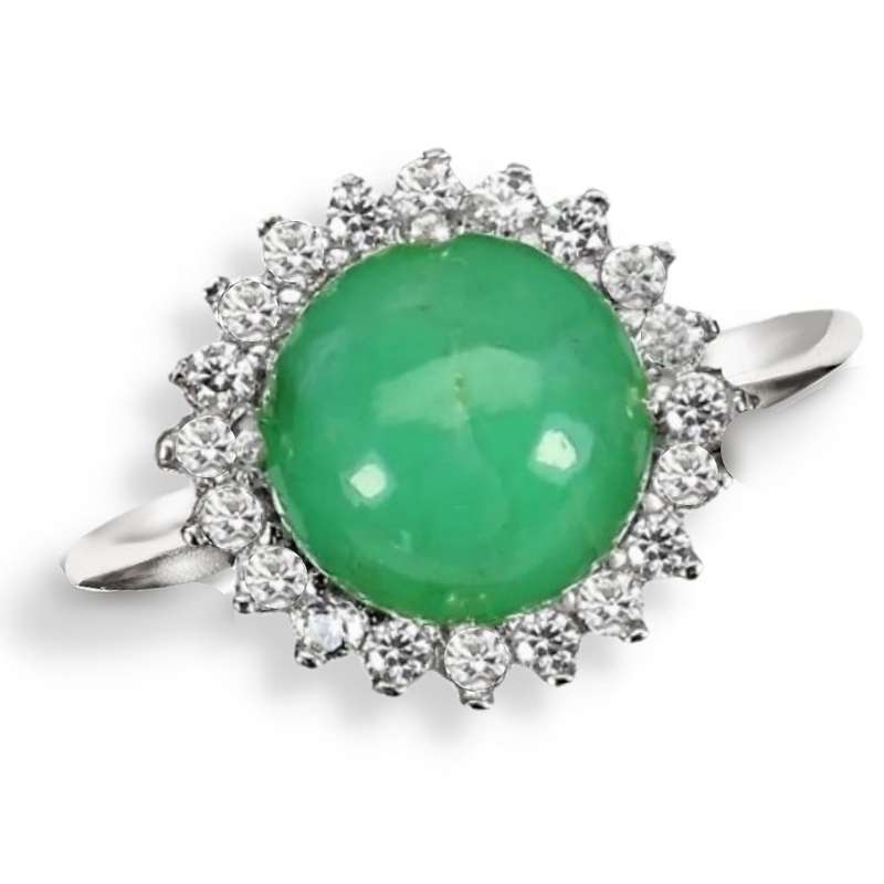 Natural Unheated Brazilian Chrysoprase and White CZ Gemstone Solid. 925 S/Silver Ring Size US 8.5