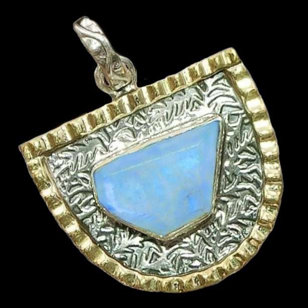 Two Tone Natural Rough Shape Rainbow Moonstone Gemstone set in Solid .925 Sterling Silver Pendant