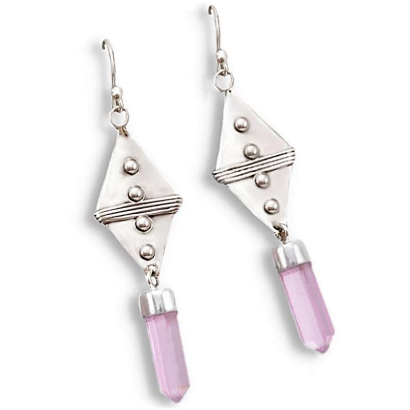Natural  Pink Aura Quartz Point Gemstone Set in Solid .925 Sterling Silver Earrings