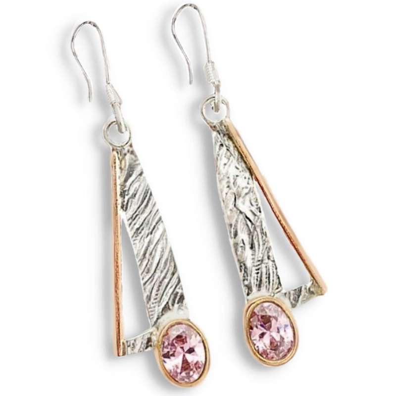 Two Tone Trendy Natural Kunzite Gemstone Solid .925 Sterling Silver Earrings