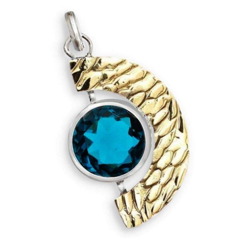 Two Tone Natural Neon Blue Apatite Solid .925 Sterling Silver Pendant