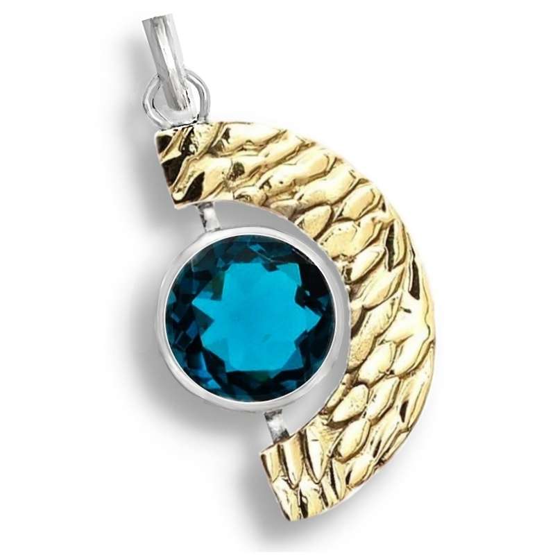 Two Tone Natural Neon Blue Apatite Solid .925 Sterling Silver Pendant