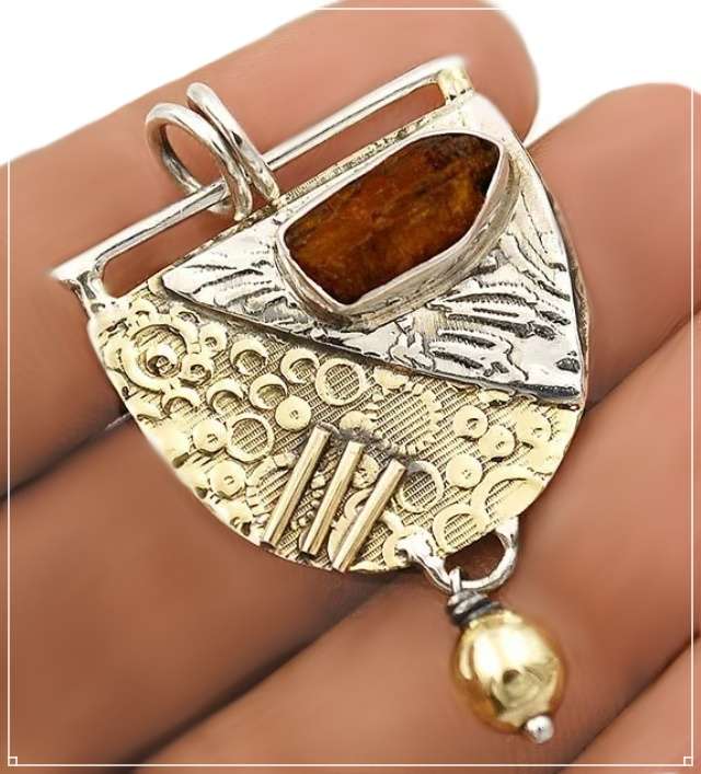 Two Tone Natural Rough Burnt Orange Kyanite set in Solid .925 Sterling Silver Pendant