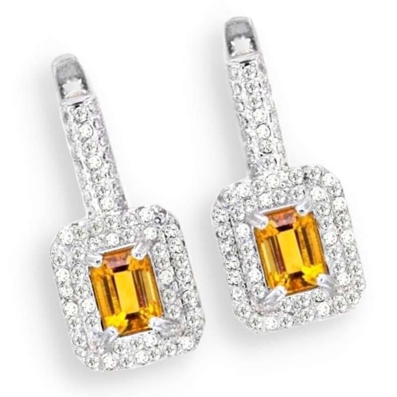 28.75 Cts Natural Madeira Citrine CZ  set in .925  Sterling Silver 14K White Gold Dainty Earrings