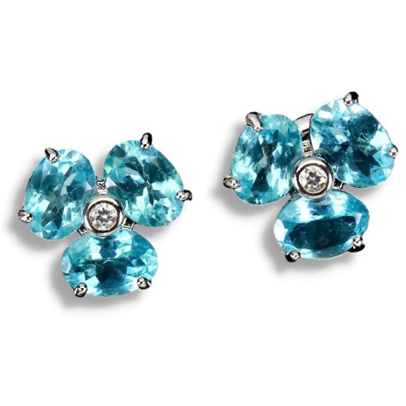 Natural Unheated Apatite, White Cubic Zirconia  Gemstone Solid .925 Silver 14K White Gold Ring Sz 7