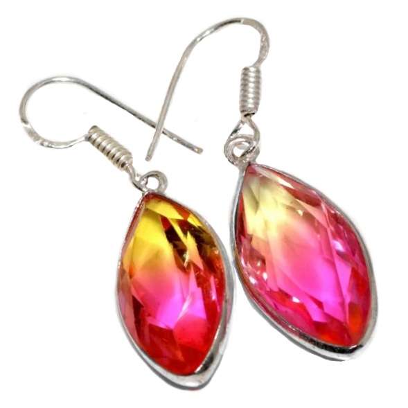 Bi-Colour Tourmaline Marquise Shape set in .925 Sterling Silver Plated Handmade Dainty Earrings