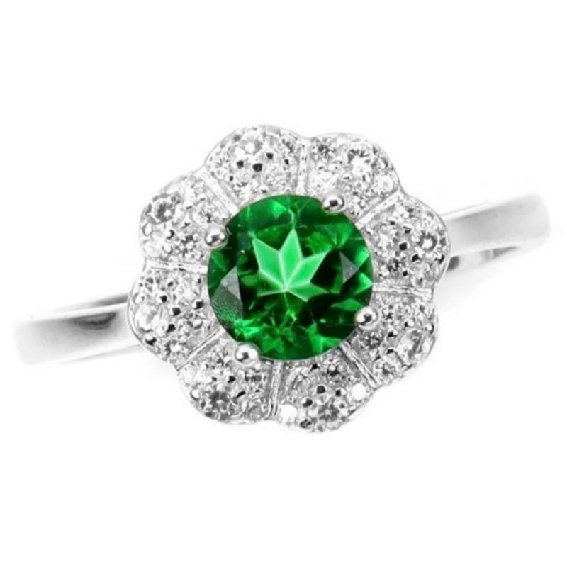 Natural Brazilian Green Topaz White CZ Solid .925 Sterling Silver 14k White Gold Ring Size 6 or M
