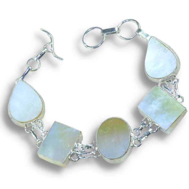 Natural Mother of Pearl Mixed Shapes set in .925  Sterling Silver Plated Handmade Elegant Bracelet