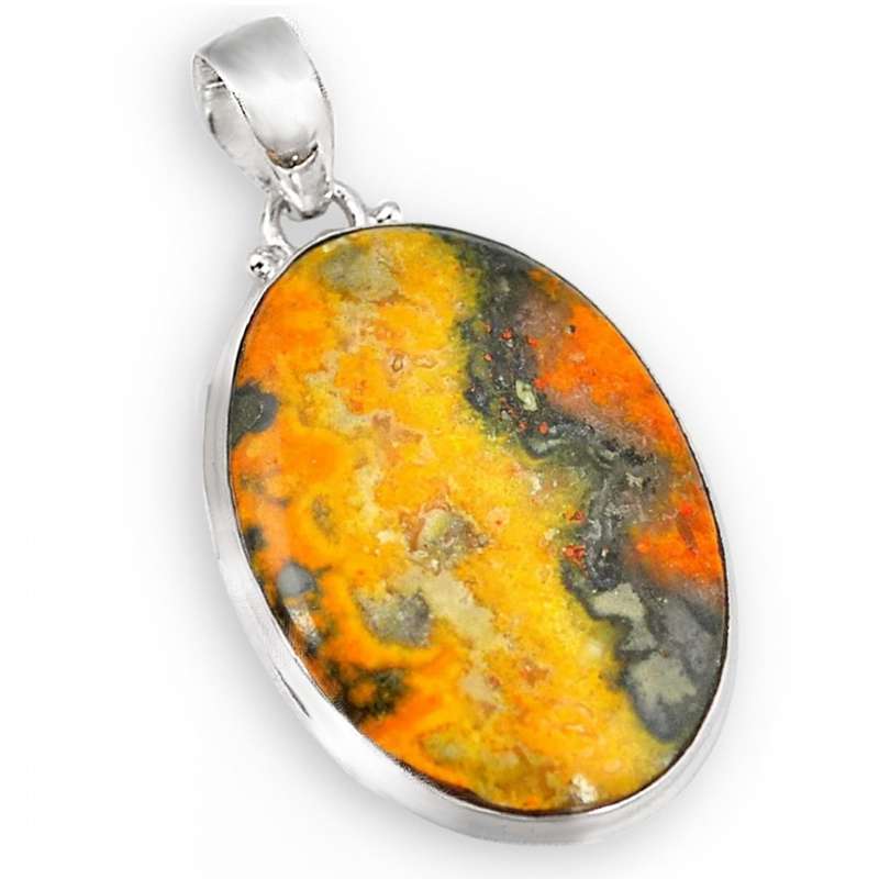 23.74 cts Natural Indonesian Bumble Bee Jasper Solid .925 Sterling Silver Pendant