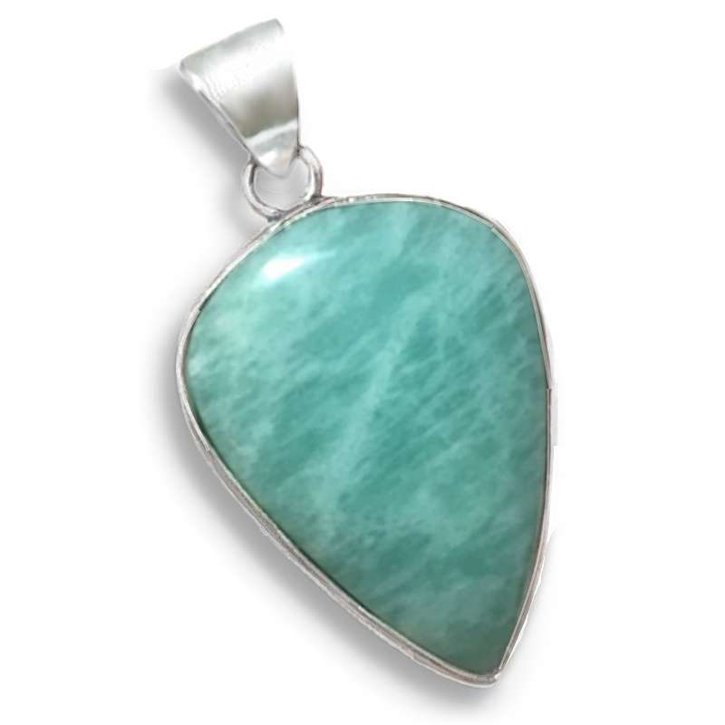 Natural Peruvian Amazonite Pear Shape Gemstone set in .925 Sterling Silver Plated Pendant