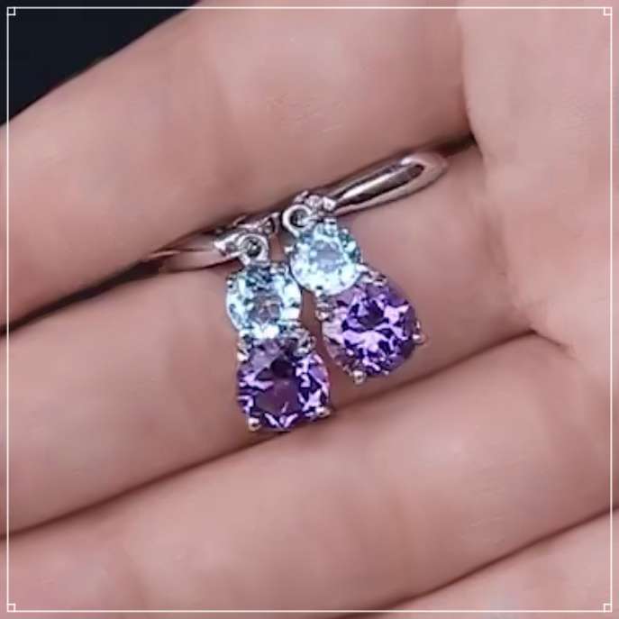 25.05 cts Authentic Purple Amethyst and Blue Topaz In Solid .925 Sterling Silver Earrings
