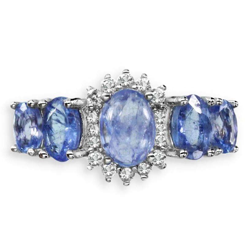 Natural Unheated Tanzanite and White Topaz set in Solid .925 Sterling Silver Ring Size US 7 or O