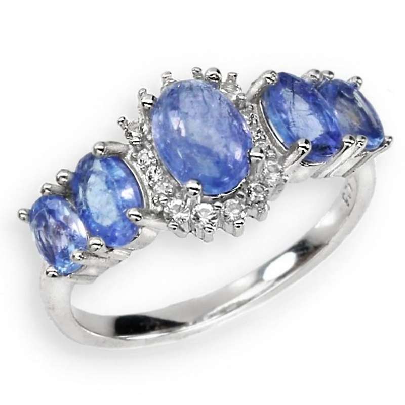Natural Unheated Tanzanite and White Topaz set in Solid .925 Sterling Silver Ring Size US 7 or O