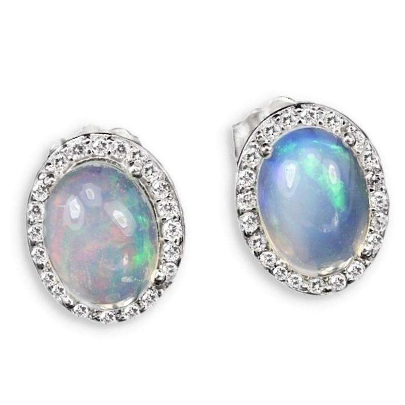 Captivating Natural Unheated Rainbow White Fire Opal Solid .925 Silver Earrings