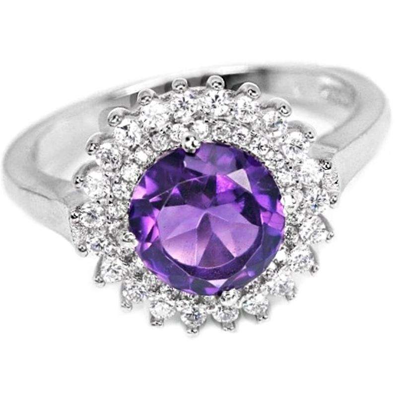 Natural Unheated Purple Amethyst and White Cubic Zirconia Gemstone Solid .925 Sterling Silver Set