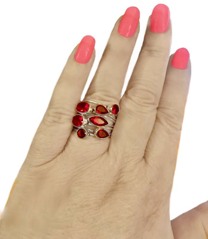 Handmade Mixed Shapes Garnet set in  .925 Sterling Silver Plated Stacking Ring Size US 10 / T 1/2