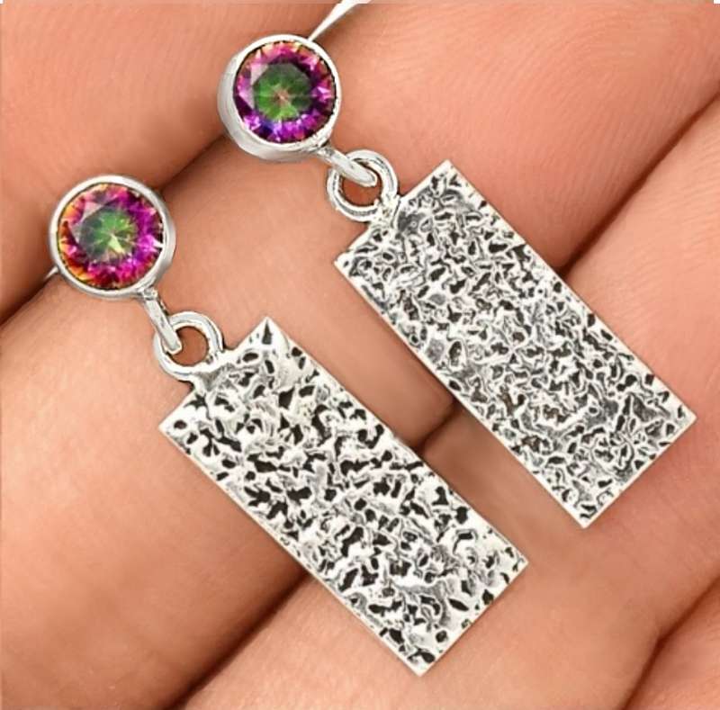 Natural Rainbow Mystic Topaz Gemstone set in Solid 925 Sterling Silver Stud Earrings