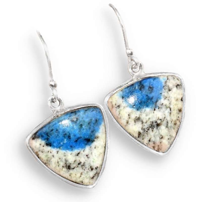 Natural K2 Granite with Blue Azurite Gemstone .925 Sterling Silver Earrings