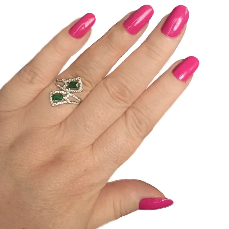 Handmade Tsavorite Quartz and White Topaz  .925  Sterling Silver Plated Ring Size 8 OR Q