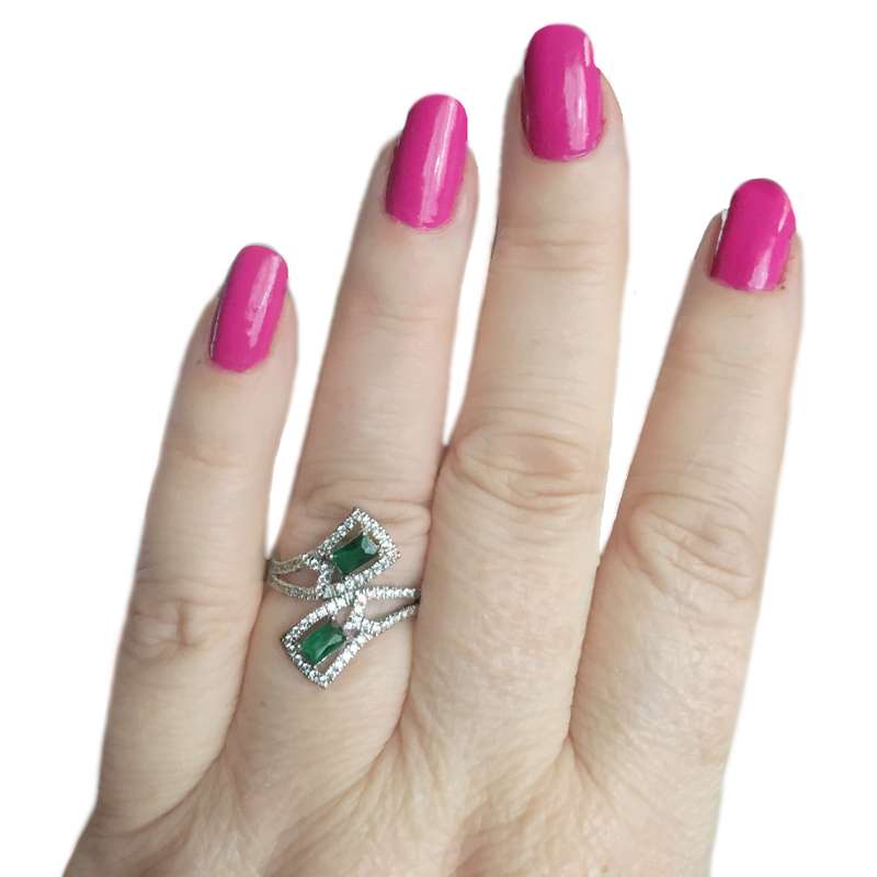 Handmade Tsavorite Quartz and White Topaz  .925  Sterling Silver Plated Ring Size 8 OR Q