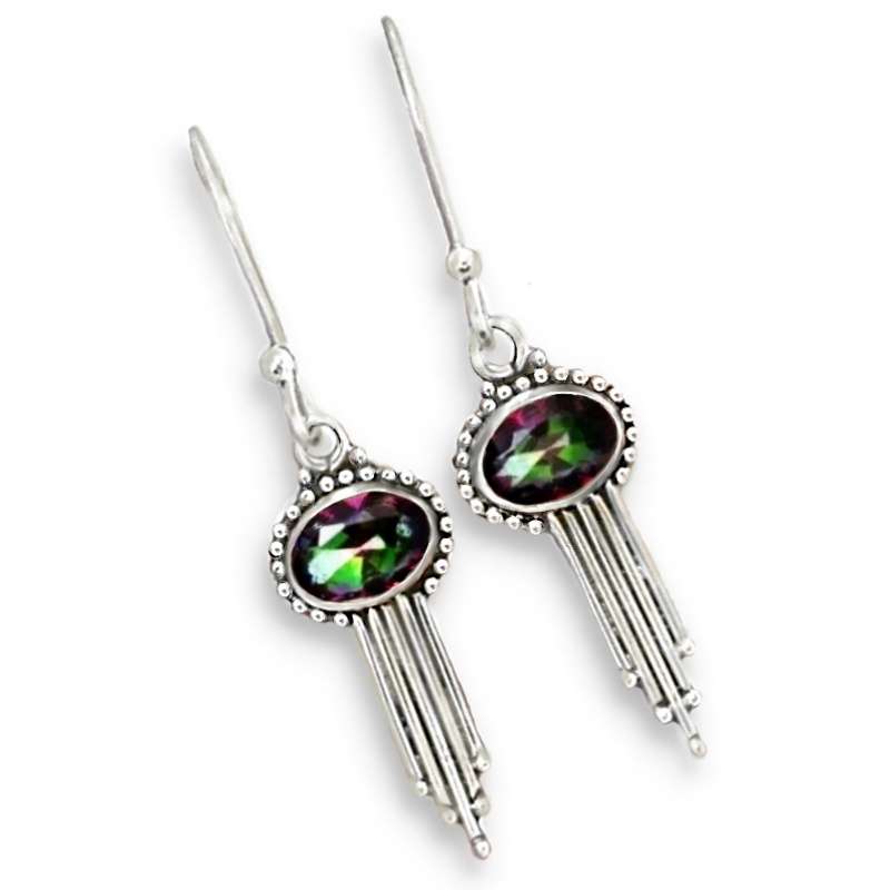 Natural Rainbow Mystic Topaz Dangle set in Solid 925 Sterling Silver Earrings
