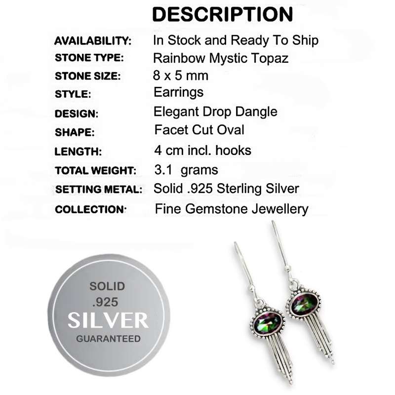 Natural Rainbow Mystic Topaz Dangle set in Solid 925 Sterling Silver Earrings