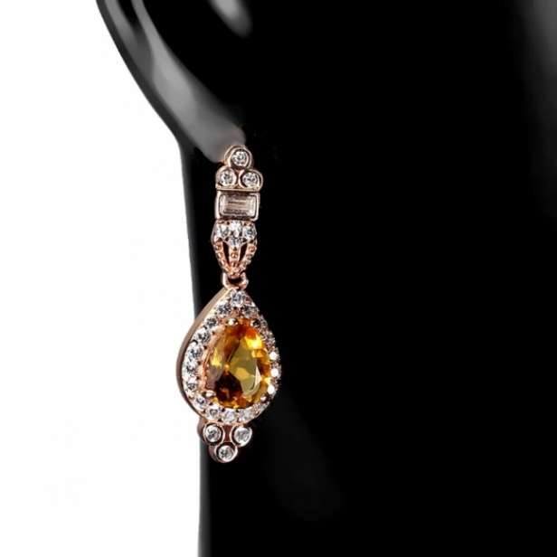 Natural Unheated Pear Shape Citrine Gems in Solid 925 Sterling Silver 14K Rose Gold Stud Earrings