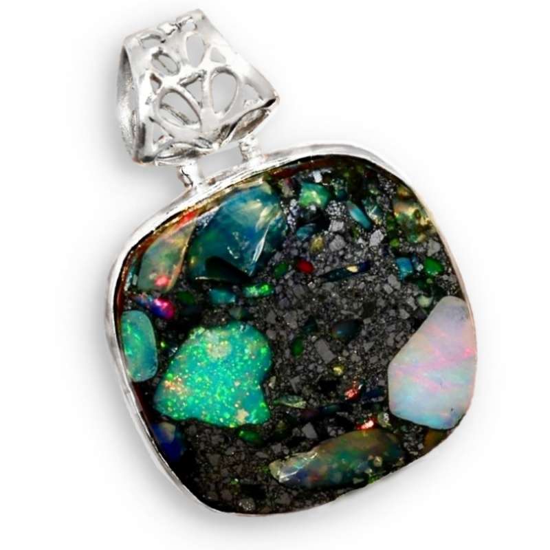 Natural Ethiopian Fire Opal in Pyrite set in Solid.925 Sterling Silver Antique Style Pendant