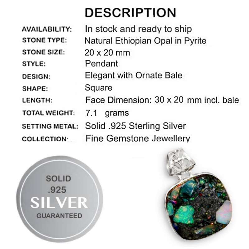 Natural Ethiopian Fire Opal in Pyrite set in Solid.925 Sterling Silver Antique Style Pendant