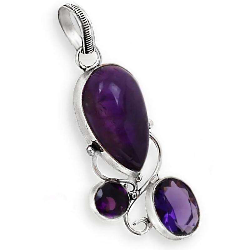Purple Amethyst Mixed Shapes set in 925 Sterling Silver Plated Handmade Pendant