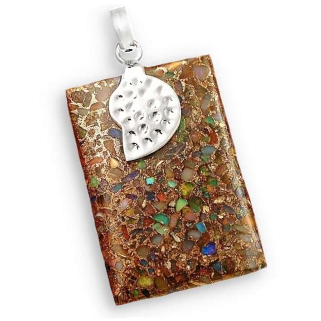 78.5 Cts Natural Ethiopian Fire Opal In Pyrite Set In Solid. 925 Sterling Silver Pendant