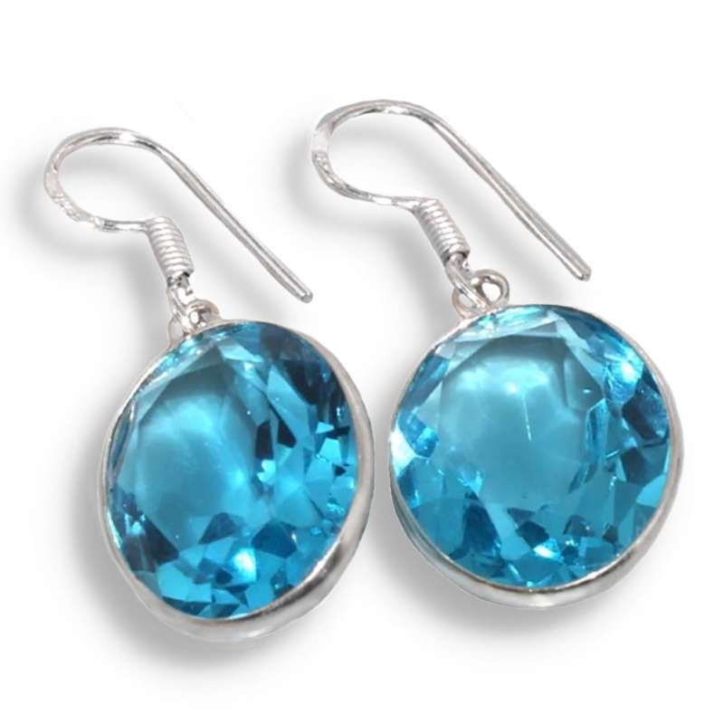 Handmade Blue Topaz Oval set in .925 Sterling Silver Plated Earrings