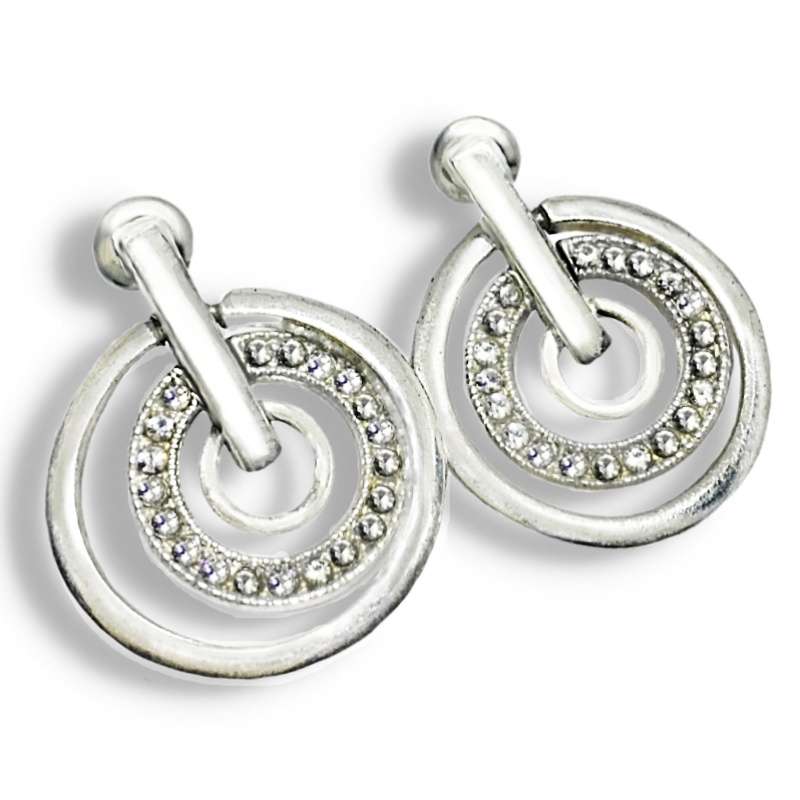 Designer Inspired Diamanté Triple Circles Quality Silver Plated Stud Earrings