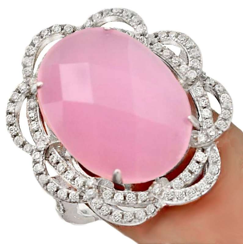 Turkey- Istanbul 15.68 cts Chalcedony White Topaz set in Solid .925 Sterling Silver Ring Size 8 / Q