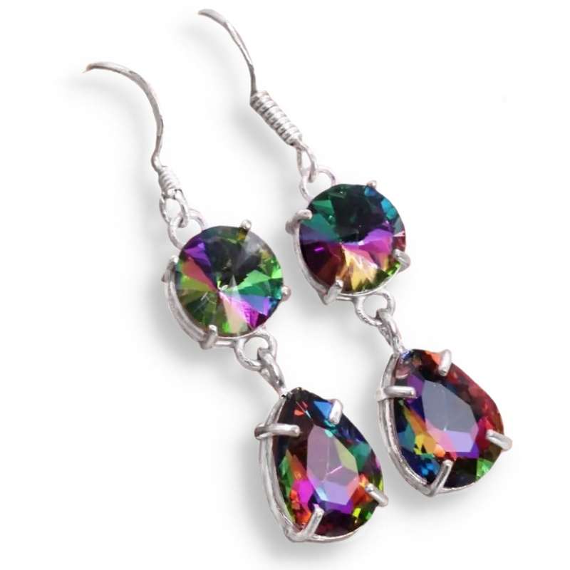 Handmade Rainbow Mystic Topaz  Pear Shape set in .925 Sterling Silver Plated Drop Dangle Earrings