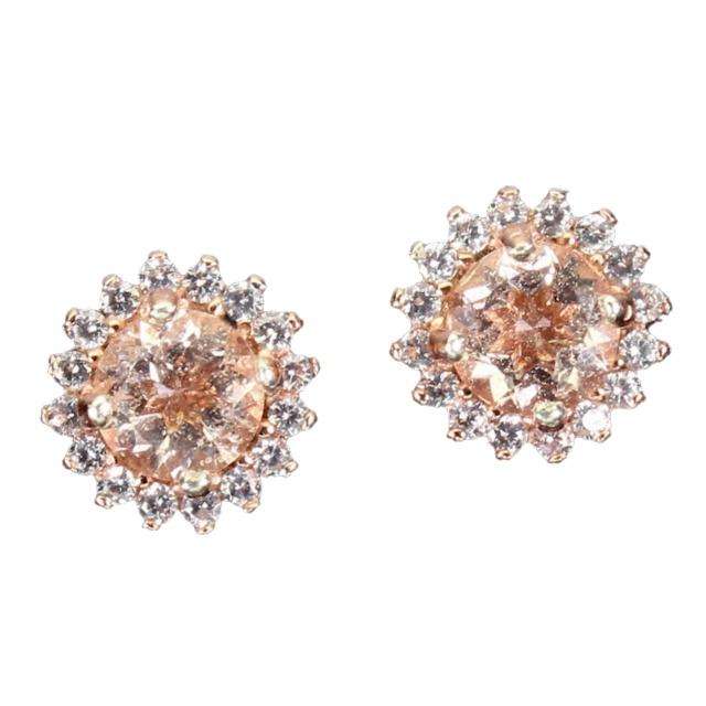 Deluxe Rose Gold Natural Morganite White Cubic Zirconia Solid .925 Sterling Silver Ring Size 7.5 /P
