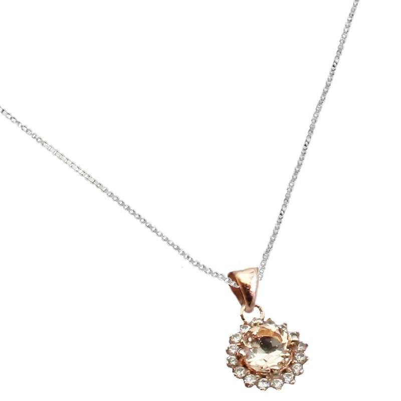 Deluxe Rose Gold Natural Morganite White Cubic Zirconia Solid .925 Sterling Silver Ring Size 7.5 /P
