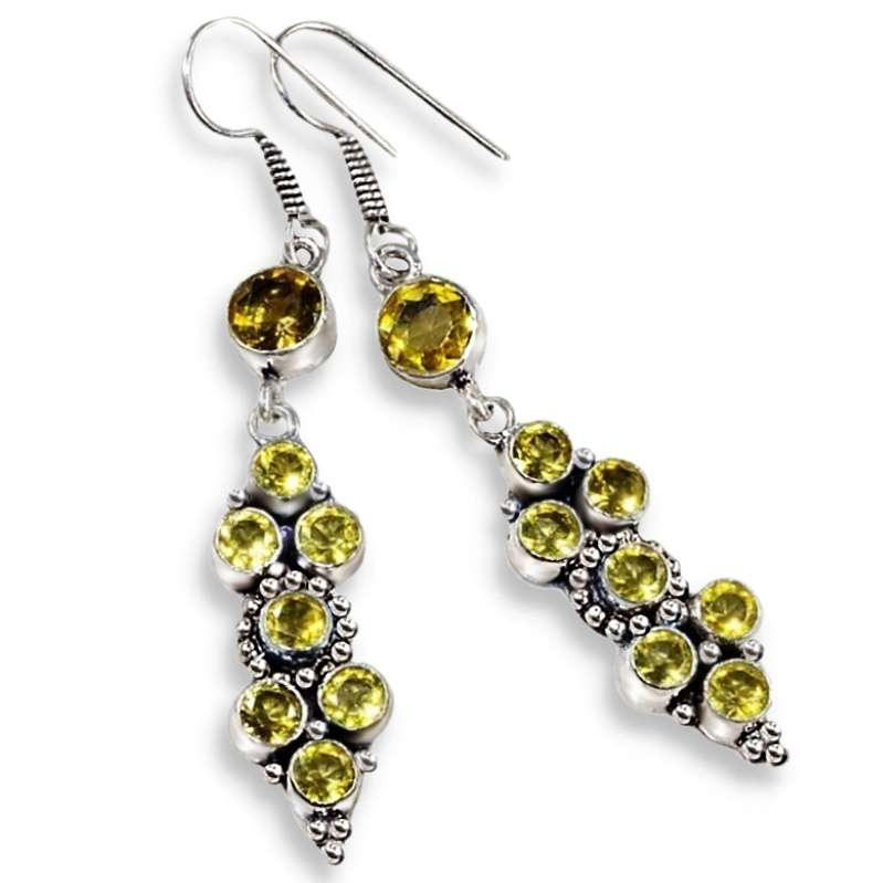 Incredible X Long Faceted Citrine Gemstone .925  Silver Earrings