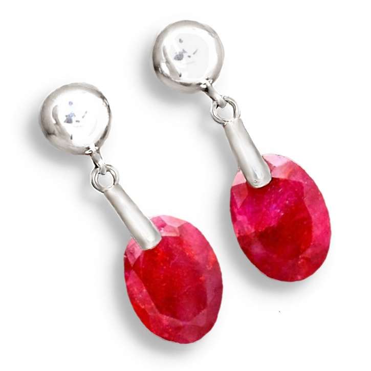 Natural Indian Ruby Oval Gemstone in Solid .925 Sterling Silver Dainty Earrings
