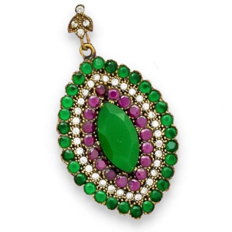 Istanbul -Two Tone Turkish Natural Indian Ruby, Emerald Set in Solid  .925 Sterling Silver Pendant