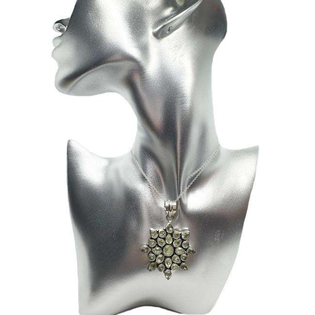 Green Amethyst Mixed Shapes set in  925 Sterling Silver Plated Handmade Pendant