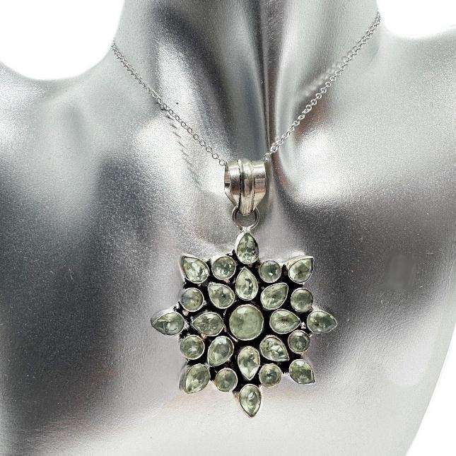 Green Amethyst Mixed Shapes set in  925 Sterling Silver Plated Handmade Pendant