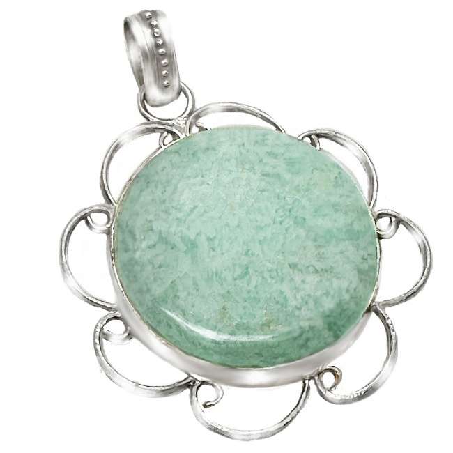 Natural Peruvian Round Amazonite Gemstone set in .925 Sterling Silver Plated Handmade Pendant