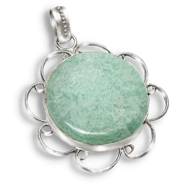 Natural Peruvian Round Amazonite Gemstone set in .925 Sterling Silver Plated Handmade Pendant