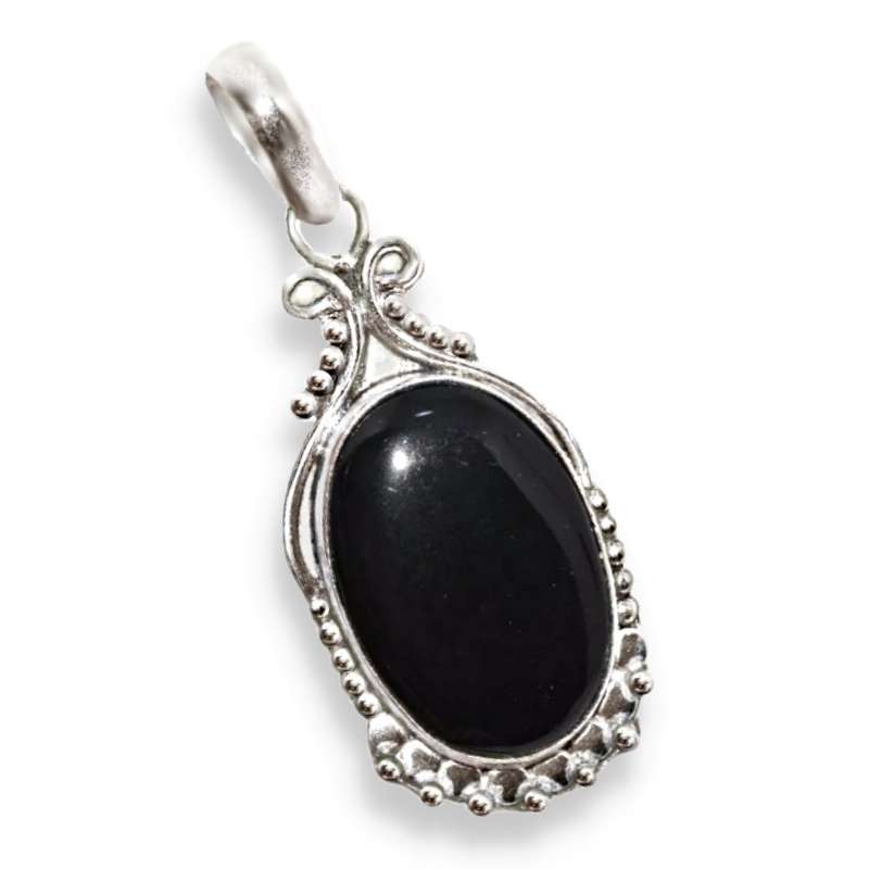 Indonesian Bali -Java Black Onyx Gemstone 925 Silver Pendant
