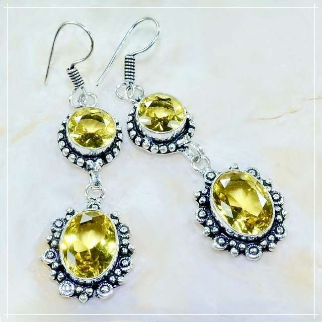 Citrine Mixed Shape Gemstones set in 925 Sterling Silver Handmade Long Earrings