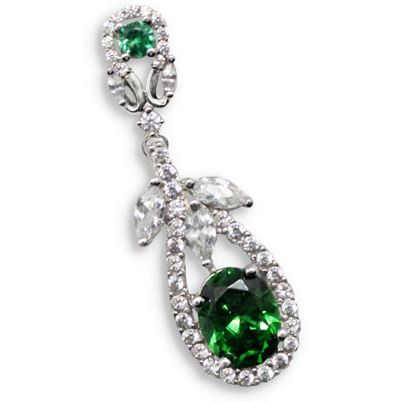9.31 Cts  Natural Chrome Diopside and White Topaz In Solid .925 Sterling Silver Pendant
