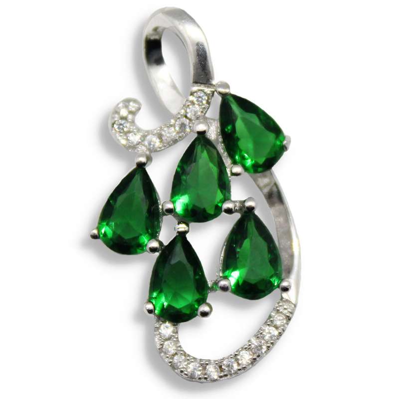Dainty Emerald Quartz and White Topaz Gemstone set in Solid 925 Sterling Silver Pendant