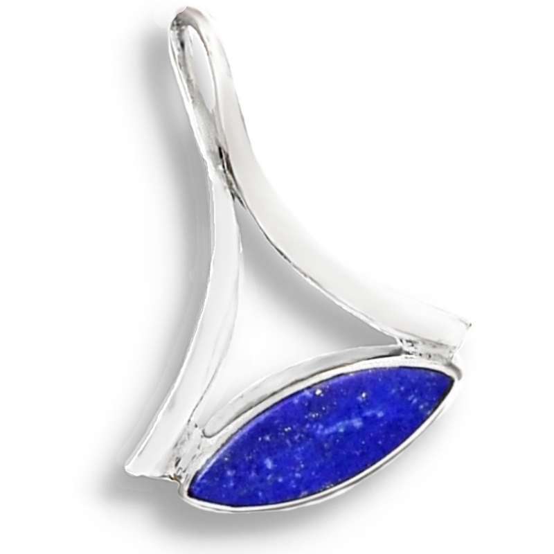 Natural Lapis Lazuli Marquise Shape Gemstone set in Solid .925 Sterling Silver Modern Pendant