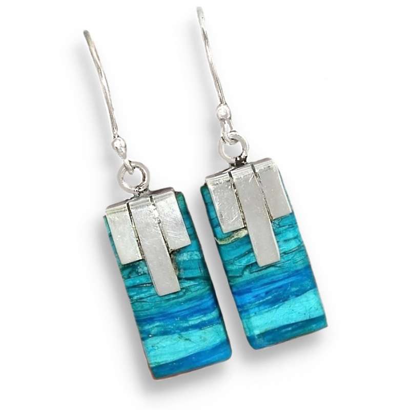 Very Rare -Genuine Peruvian Blue Opal Gemstone Set in Solid .925 Sterling Silver Earrings